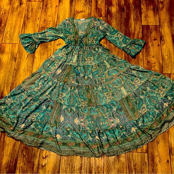 Anthropologie Boemo Dresses & Skirts - Anthropologie Boemo Maxi Dress M Teal Paisley Tiered Boho CottageTassles